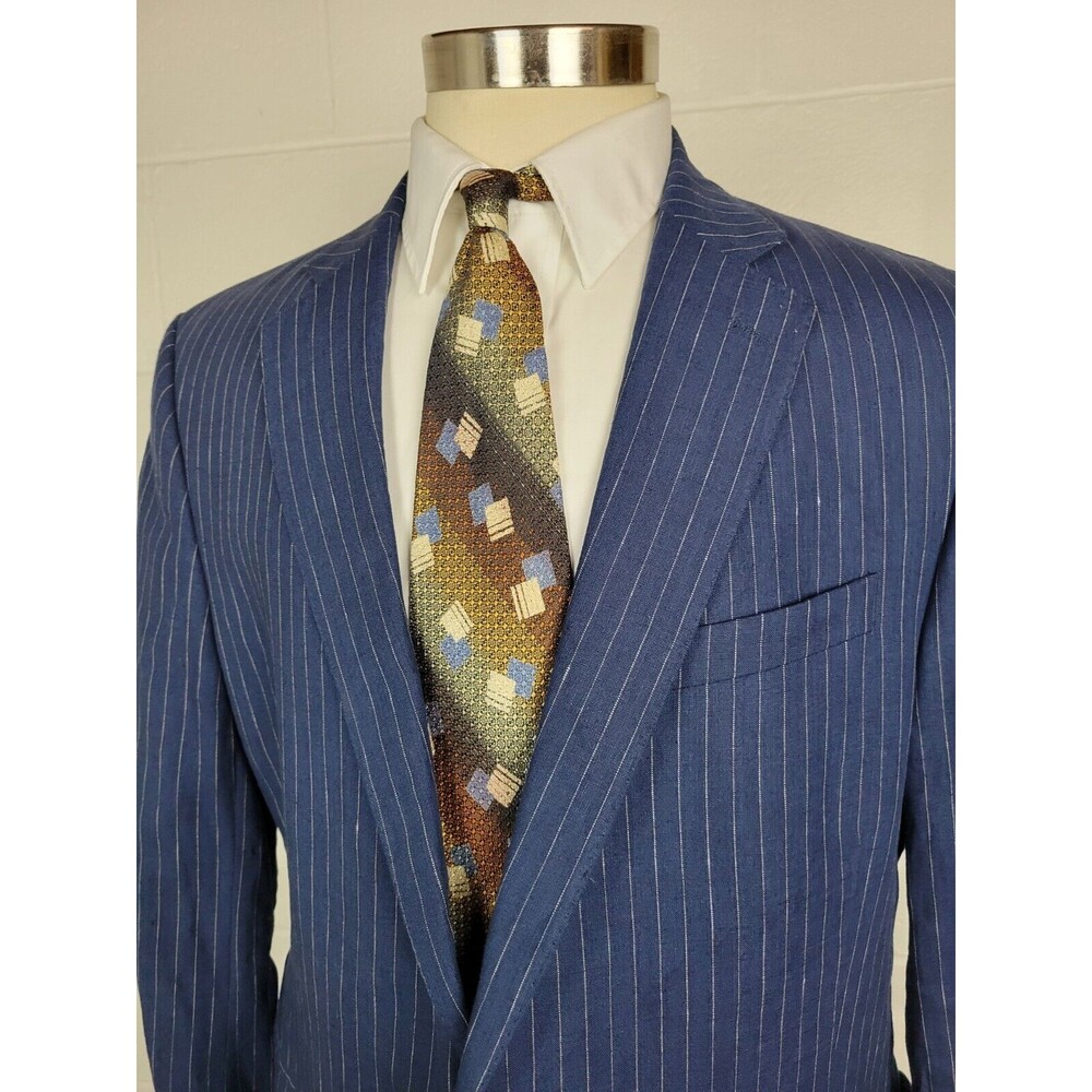 Lands End Mens Blue Linen Pinstripe Sport Coat‎ Jacket 44 - Picture 2 of 11